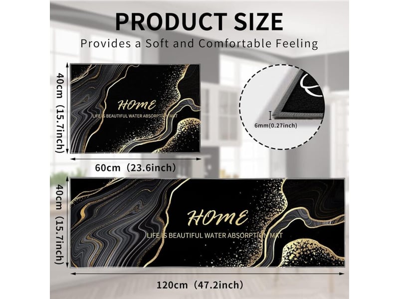  (a)tapis de cuisine antidérapant et lavable 2 pièces, marbre doré antidérapant tapis de cuisine devant evier pour cuisine, buanderie, salon  - Conforama C