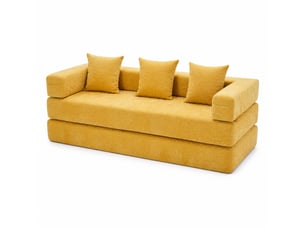 Canapé modulable 2 places 198x79x60 cm, avec poches latérales de stockage, chenille, jaune moutarde