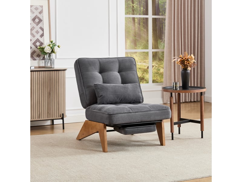  Fauteuil de relaxation réglable avec repose-pieds en velours côtelé gris anthracite Fay Lum - Conforama B