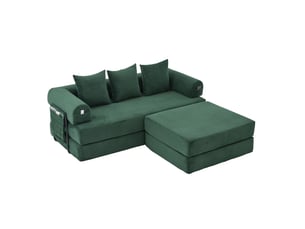 Canapé d'angle réversible fixe <strong>MERAX</strong> <strong>canapé compressible</strong> 3 places Velours côtelé vert