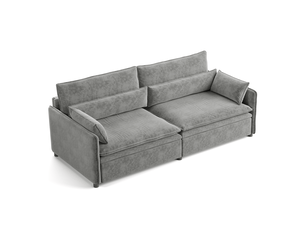Canapé droit convertible MODFU 3 places Tissu gris avec coffre de rangement