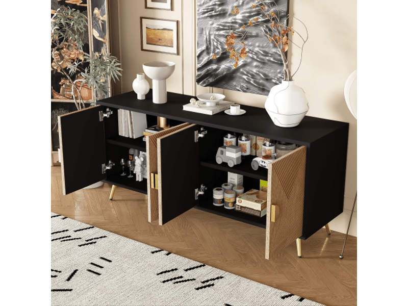  Armoire multifonction noire avec bureau, led et appli, portes vitrées, étagères ajustables et panneau perforé - salon  - Conforama D
