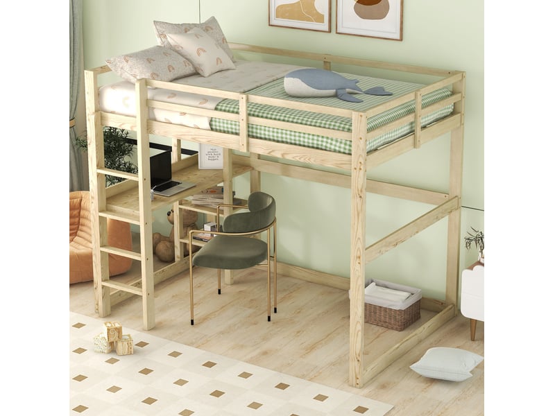  Lit mezzanine 140x200 cm avec bureau et 4 rangements coloris naturel  - Conforama B
