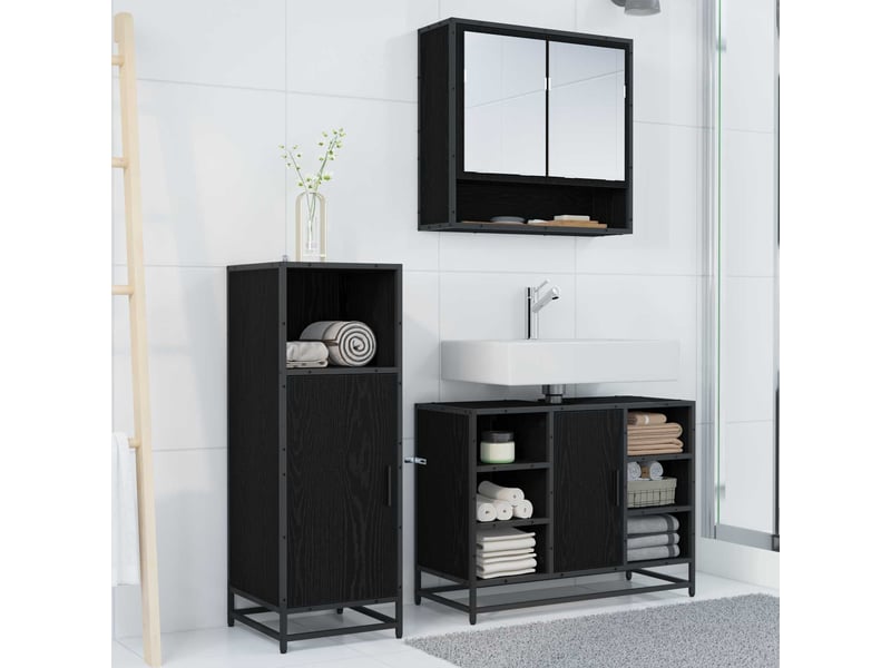 Ensemble de mobilier de salle de bain 3 pièces chêne noir cf64461  - Conforama D