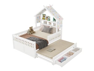 Lit cabane 140x200 cm <strong>SAPGAKS</strong> <strong></strong> coloris blanc