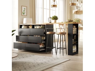 Îlot de cuisine extensible modenvie 137 à 215 x 39 x 102,3 cm avec 6 tiroirs mdf noir