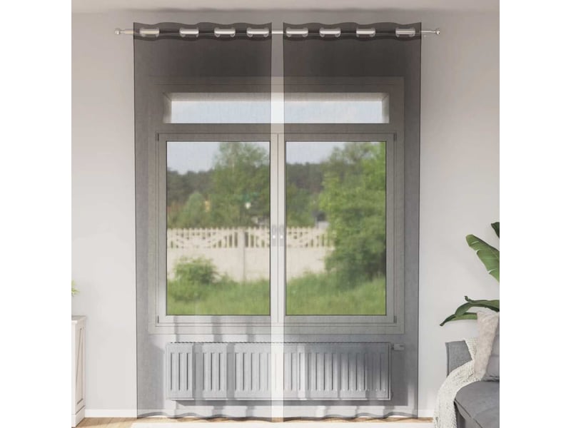  Lot de 2 rideaux en voile, voilages avec œillets noir 140x300 cm cf44390  - Conforama B