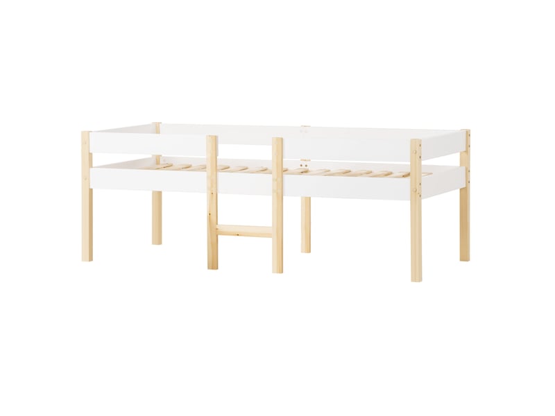  Lit enfant 90x200 cm avec barrière de sécurité et échelle en bois blanc  - Conforama D