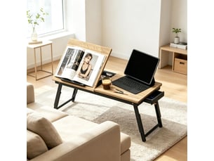Table pliante design à hauteur et angle réglables - inclinaison, tiroir intégré - pour lit