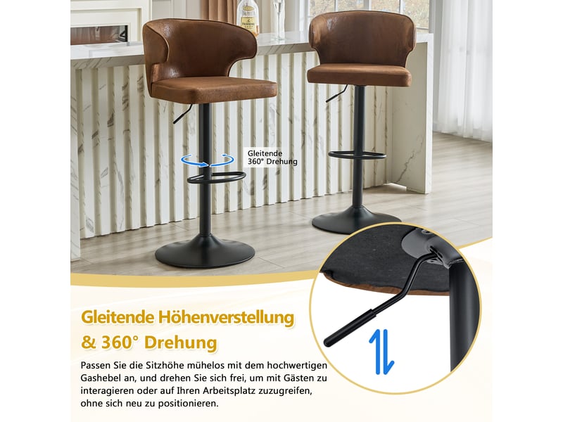  Lot de 2 tabourets de bar réglables pivotants en tissu marron W3658P438278 - Conforama D