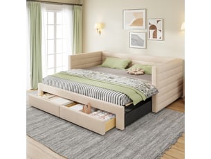 Lit banquette 90x200 cm <strong>SAPGAKS</strong> <strong></strong> coloris beige