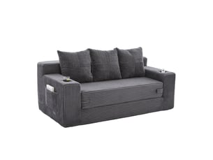 Canapé droit compressé convertible <strong>MODENVIE</strong> <strong></strong> 3 places Velours côtelé gris