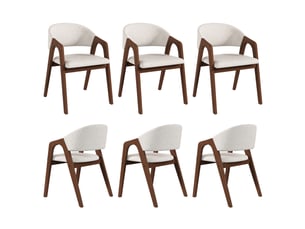 Lot de 6 chaises de salle à manger - 55.5x60x83 cm - structure en hévéa massif - revêtement effet lin - décor noyer et beige avoine