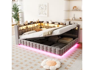 Lit banquette 140x200 cm <strong>SAPGAKS</strong> <strong></strong> coloris gris