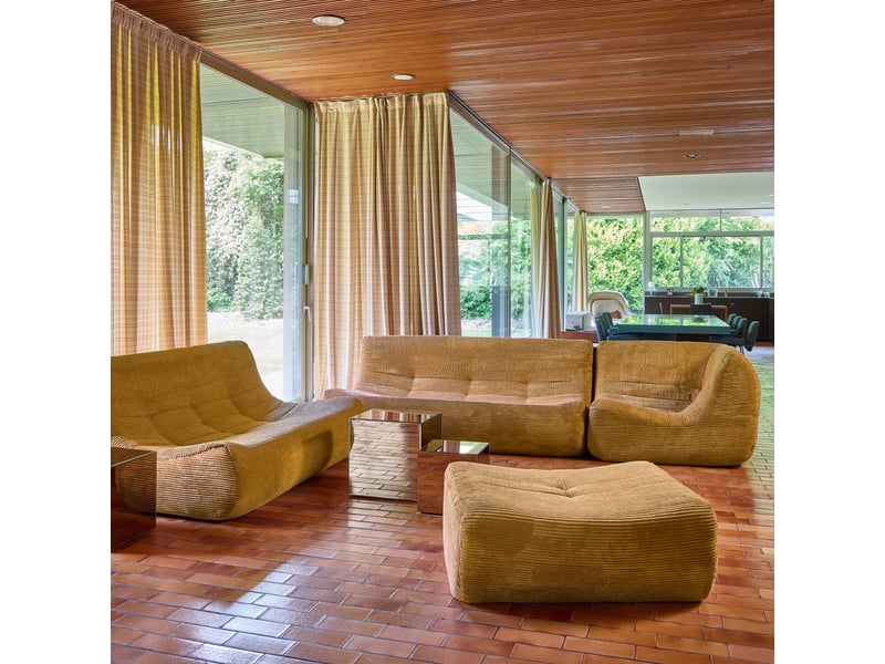  Canapé d'angle modulable 7 places avec repose pied velours côtelé moutarde - sokol  - Conforama B