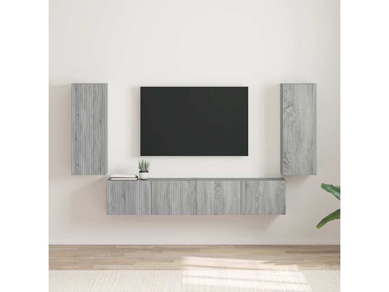  Meuble tv - banc tv - meuble de rangement mural 2 pcs gris sonoma bois d'ingénierie  - Conforama B