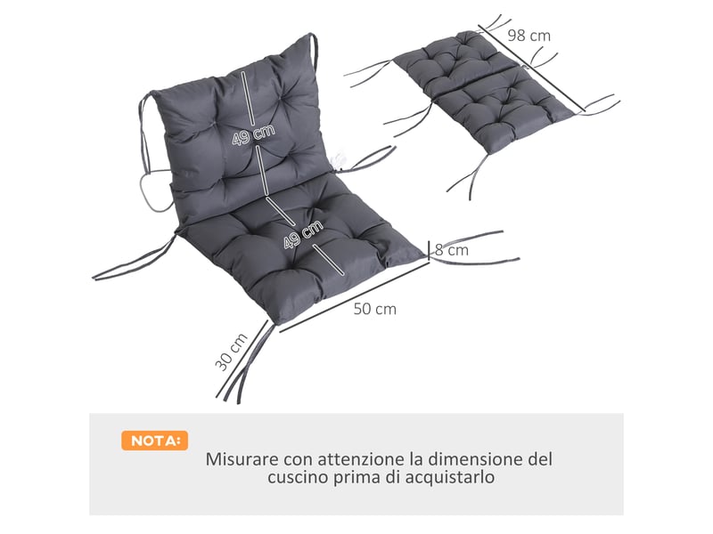  Lot de 2 coussins de chaise d'extérieur en polyester et coton avec attaches, 50 x 98 x 8 cm, gris  - Conforama E