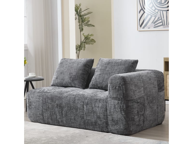  Canapé 2 places tissu en chenille douce avec coussins,canapé avec poches latérales,canapé modulable,design moderne gris 158x90x60cm - Conforama E