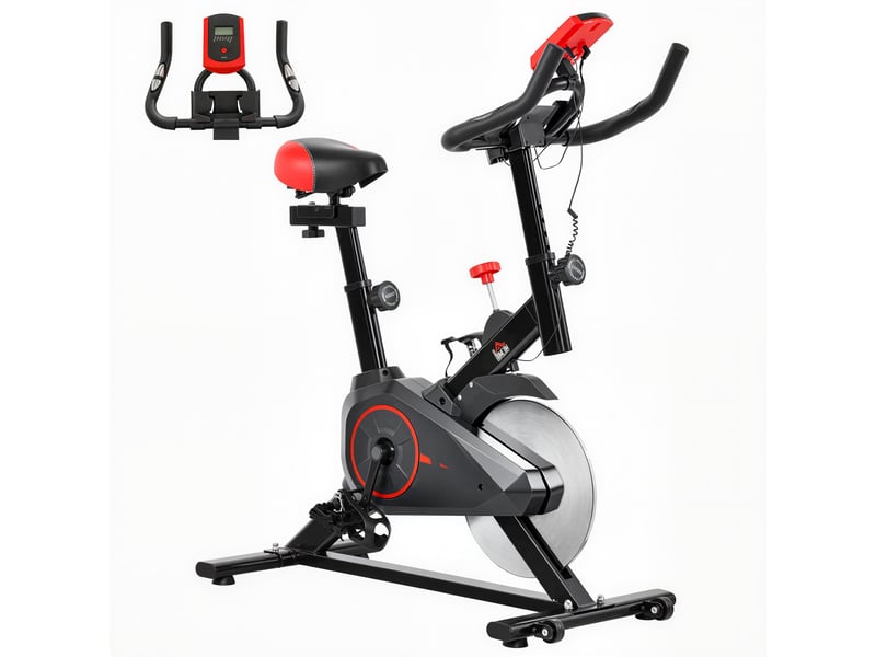 Vélo appartement, lcd, cardio, selleguidon réglables, volant 6 kg, résistance ajustable, 85x46x114 cm, noirrouge. - Conforama A