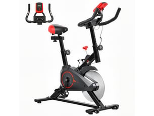 Vélo appartement, lcd, cardio, selleguidon réglables, volant 6 kg, résistance ajustable, 85x46x114 cm, noirrouge.
