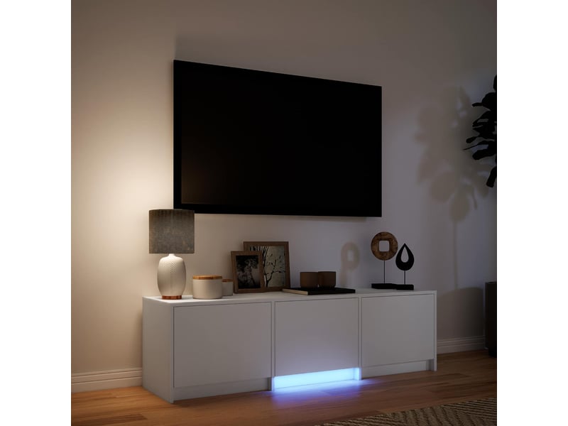  Meuble tv - banc tv - meuble de rangement avec led 140 x 34 x 40 cm blanc bois d’ingénierie  - Conforama D