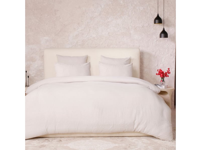  Parure housse de couette 260x240cm + 2 taies 100% gaze de coton lavée écru - valma VALMA - Conforama A