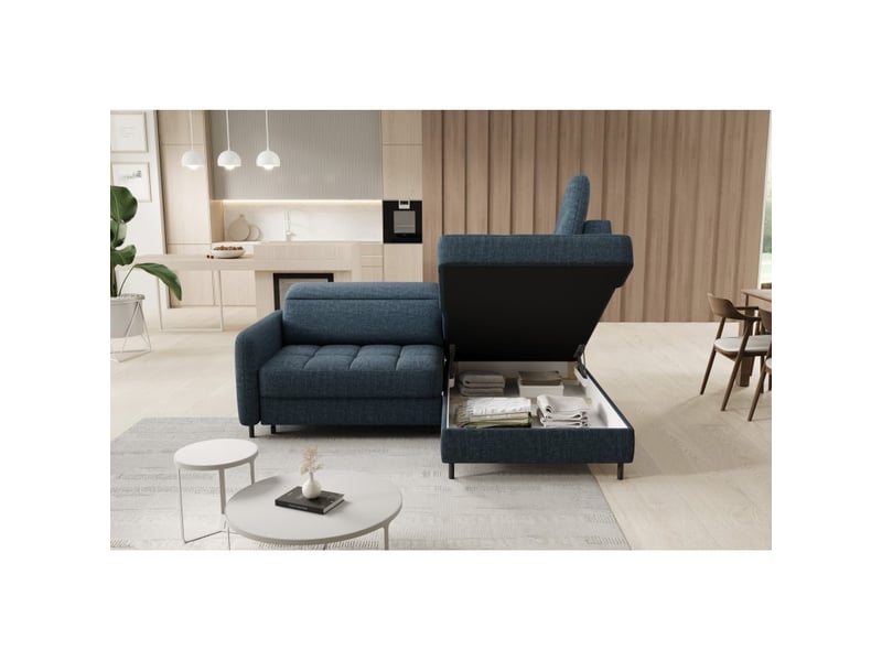  Canapé d'angle droit convertible barnea 208 cm bleu foncé avec rangement  - Conforama C