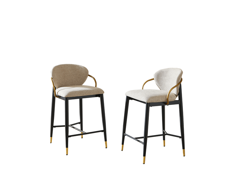  Tabourets de bar 57x52x87 cm lot de 2, réglables, dossier et repose-pied, pour bar, métal, chenille, marron clair, noir  - Conforama A