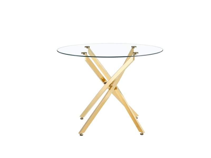  Table à manger ronde,88x88x75 cm,2 à 4 places,verre trempé et métal,doré  - Conforama A