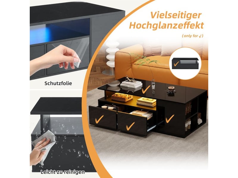  Table basse led - led contrôlable par application - 2 tiroirs - structure à trois niveaux 100x50x35cm - Conforama E