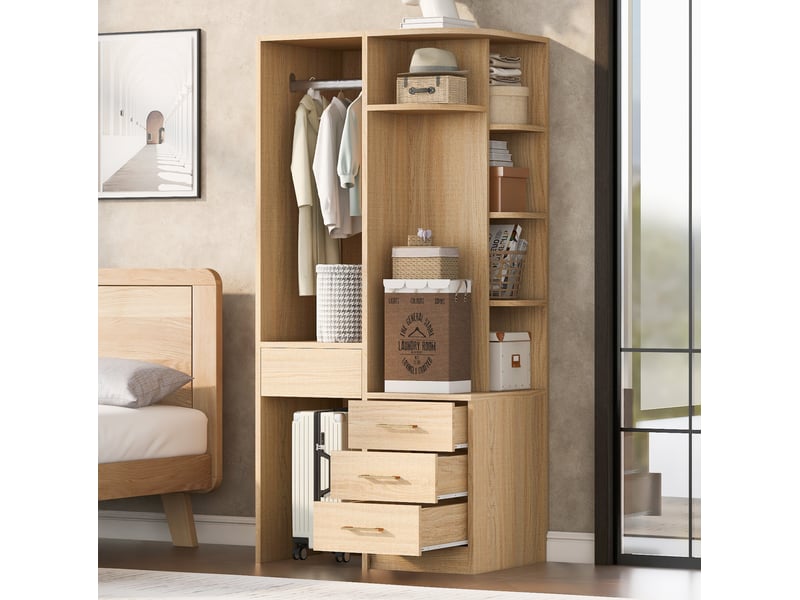  Armoire 70x55x175 cm avec penderie et tiroirs mdf couleur bois  - Conforama B
