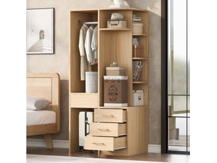 Armoire 70x55x175 cm avec penderie et tiroirs mdf couleur bois