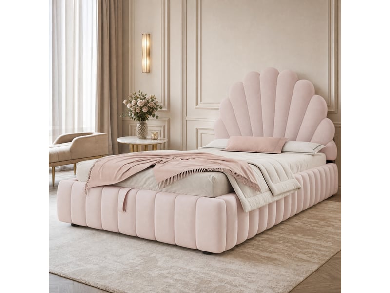  Lit coffre enfant 90x200 cm avec sommier à lattes, velours rose  - Conforama D