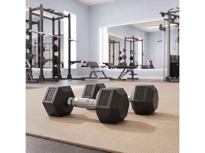  Haltères musculation lot de 2, kit haltères hexagonaux en fonte, 2 x 8 kg, 29,8 x 12,4 x 10,7 cm, noir  - Conforama B