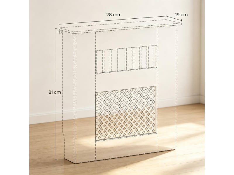  Cache-radiateur blanc 78x19x81 cm, design moderne à lamelles et motif nid d’abeille  - Conforama C