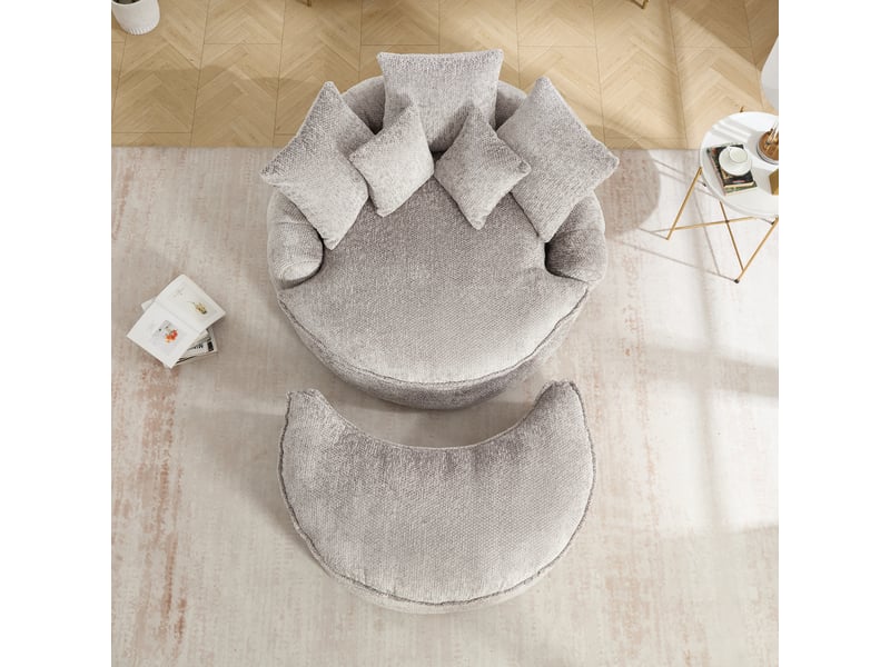  Fauteuil convertible xxl 55 pouces, assise profonde en mousse, dossier réglable, coussins, tissu polyester, gris clair OMNIGLINT TRADING LTD - Conforama D