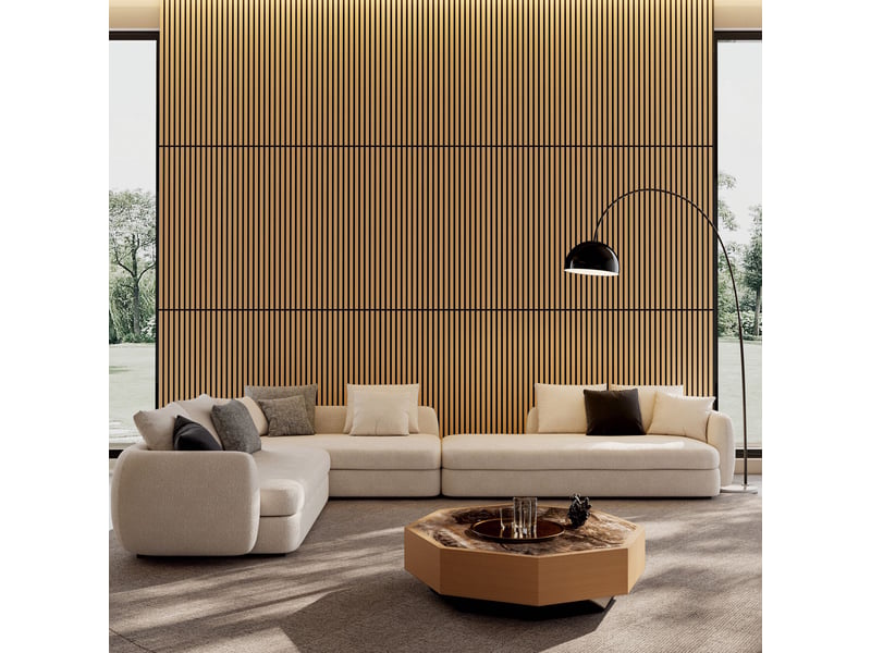  Lot de 4 panneaux acoustiques muraux à lattes, effet chêne blanc, mdf et polyester IKSETERA TRADING LTD - Conforama E