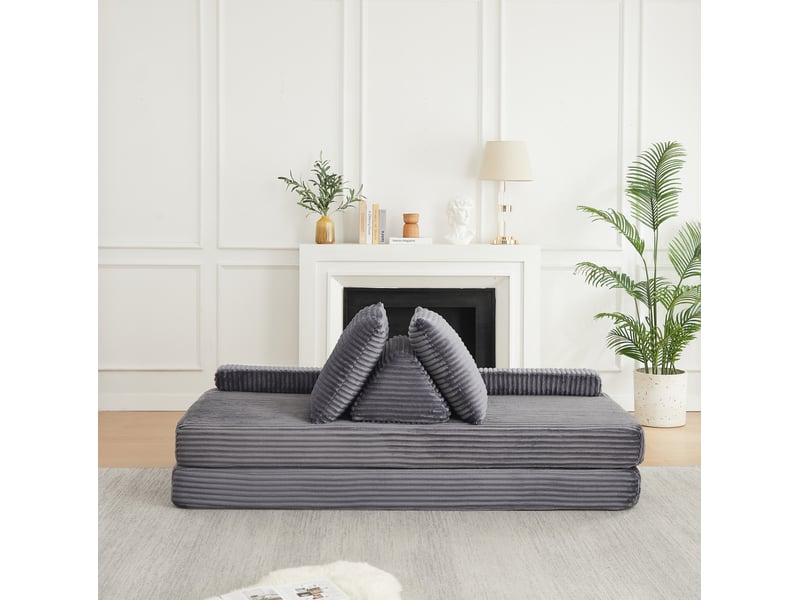  Canapé modulable modenvie 2 places en velours côtelé gris, dossiers triangulaires repositionnables, 211,5 x 106,5 x 62 cm  - Conforama D