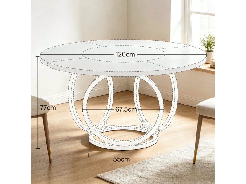  Table à manger ronde 120 cm blanche et dorée en mdf et acier, 4 à 6 personnes  - Conforama C
