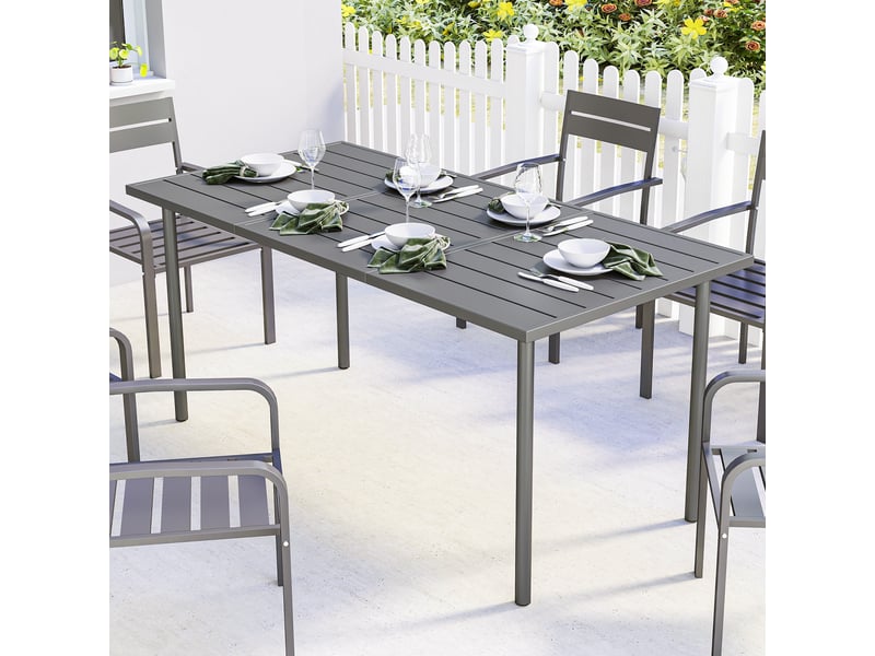 Table de jardin rectangulaire, table à manger extérieure acier gris foncé 165x80x74cm - Conforama C