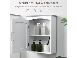 Meuble wc suspendu armoire à pharmacie murale armoire salle de bain rangement avec porte et étagère réglable - mdf - 41 x 18,5 x 52 cm - blanc