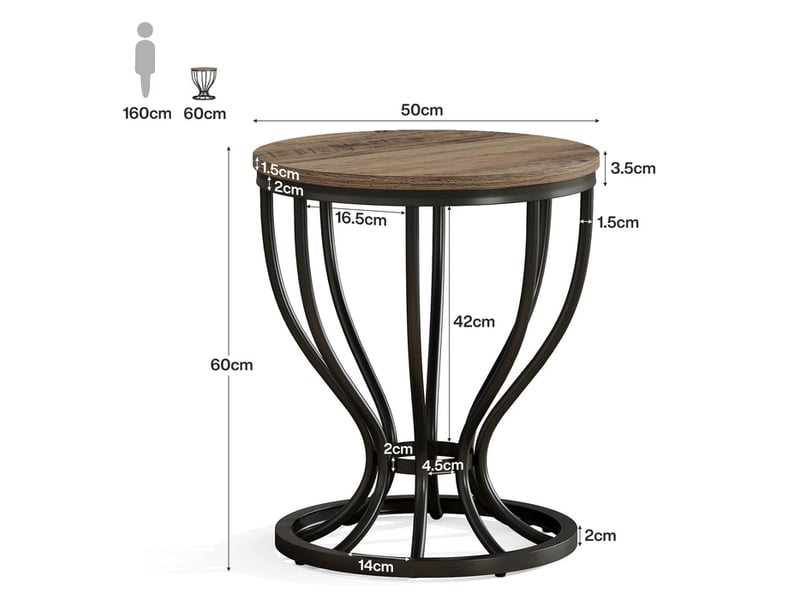  Table d'appoint ronde (50 cm) au design industriel, avec plateau en bois et structure en métal – petite table basse ou table de chevet pour salon, chambre ou balcon  - Conforama C