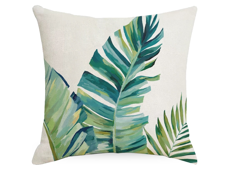  Housse de coussin feuilles tropicales 45 x 45 cm feuille de palmier vert polyester lin décoratif taie d'oreiller 4 pièces Home cushion cover - Conforama C