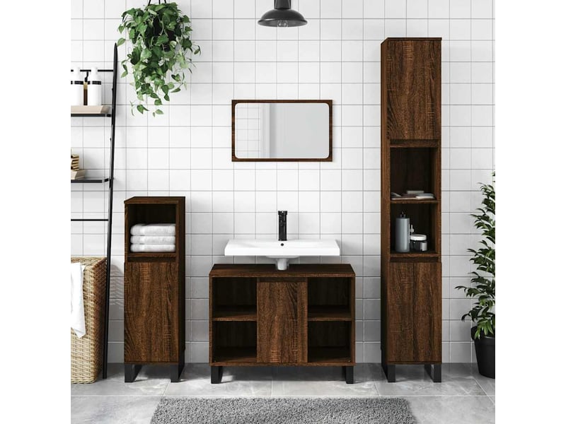 Meuble salle de bain rangement, commode chêne marron 80x33x60cm bois d'ingénierie shl7418  - Conforama B