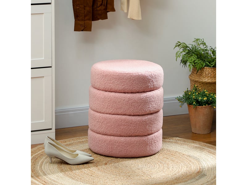  Pouf design bouclette dia. 40 x 45 cm vieux rose  - Conforama D