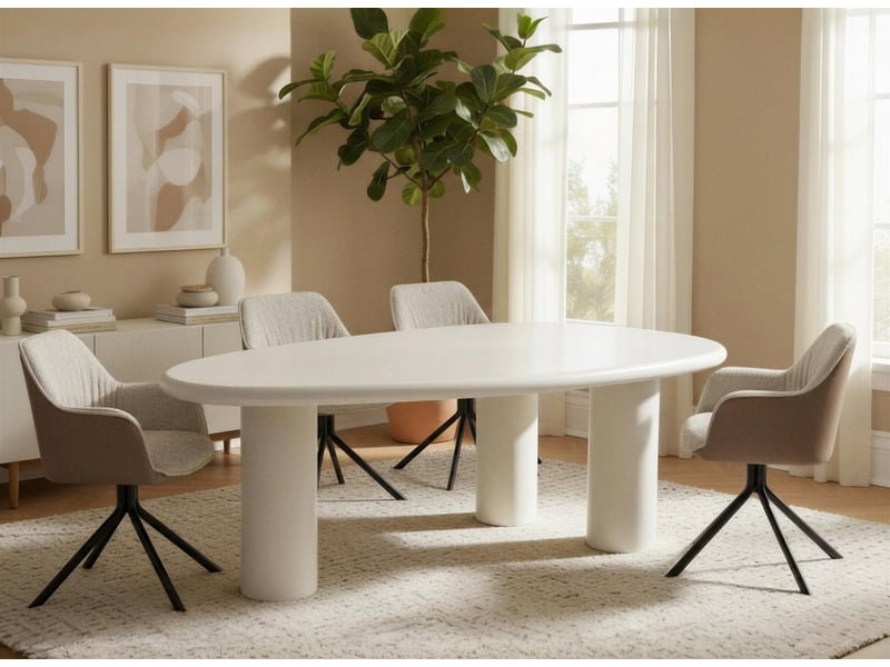  Table à manger asymétrique blanc 8 personnes 200cm aveline DT2505-BLA - Conforama B