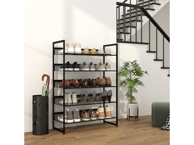  Étagère à chaussures avec 5 niveaux de rangement de couleur noire mesurant 72 cm de large 30 cm de profondeur et 102 cm de hauteur  - Conforama B