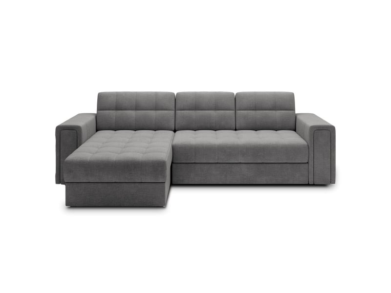  Canapé d'angle convertible kapitara gris capitonné réversible avec coffre de rangement  - Conforama A