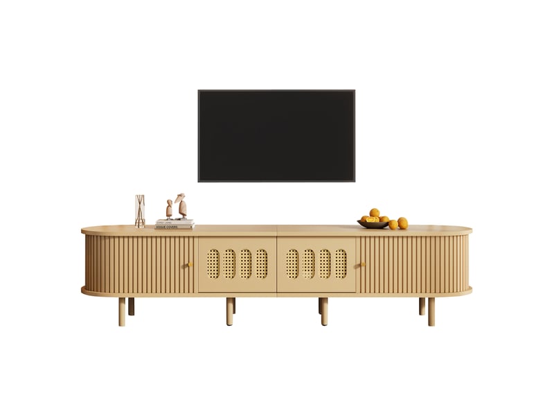  Meuble tv ovale à 2 portes et 2 portes coulissantes, style naturel pour salon, 180 × 40 × 40 cm en bois  - Conforama A