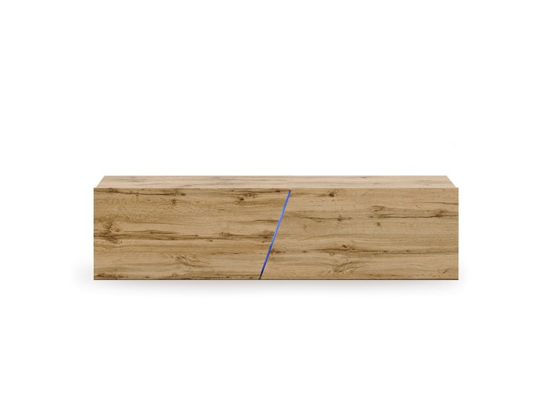 Meuble tv suspendu 160cm design minimaliste moderne lumière led regat - bois neutre Slant - Conforama C